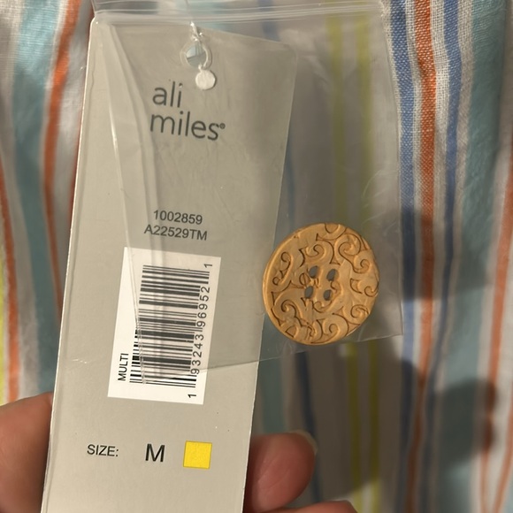 NWT Ali Miles Striped Linen/Cotton Tunic Women Sz Med Shirt Blouse Beach Cruise - Picture 7 of 9